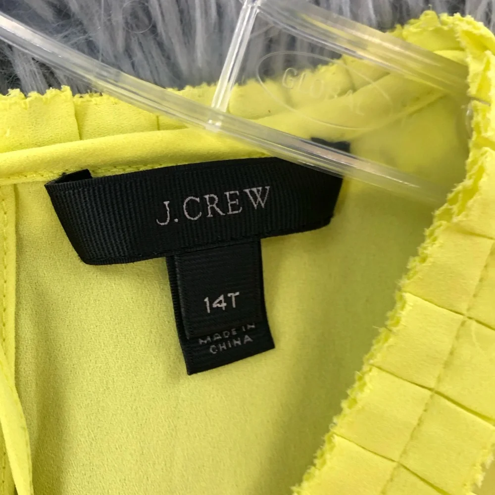 J. Crew Blouse Womens 14T Yellow Sleeveless Ruffle Neck Keyhole Sleeveless